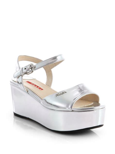 prada metallic wedge sandal|prada platform sandals outfit.